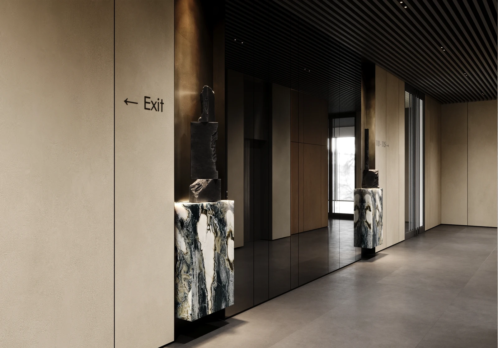 Lift lobby with vertical lighting